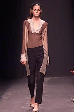 brown silk long-sleeve v-neck fitted embroidered top