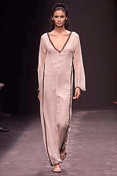 beige silk long-sleeve gown