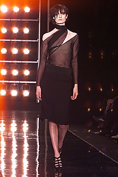 black mesh long-sleeve high-neck fitted sheer top