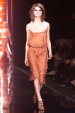 orange silk sleeveless v-neck relaxed draped sheer dress