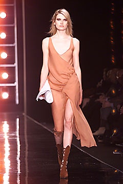 brown silk sleeveless v-neck fitted draped flowing dress