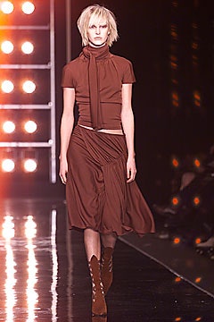 brown cotton asymmetric fitted draped midi skirt