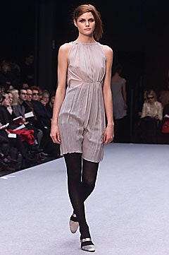 fitted gray silk pleated dress