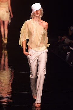yellow silk sleeveless off-shoulder relaxed draped flowing top