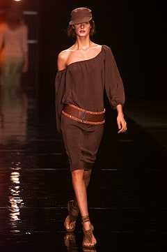 brown cotton off-shoulder short-sleeve fitted pencil short dress