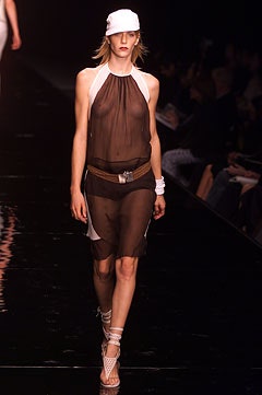 brown sleeveless halter fitted layered sheer flowing dress