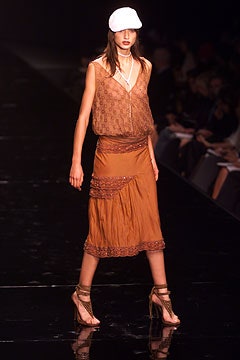 brown silk fitted tiered midi skirt