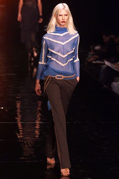 blue silk long-sleeve high-neck fitted layered sheer top