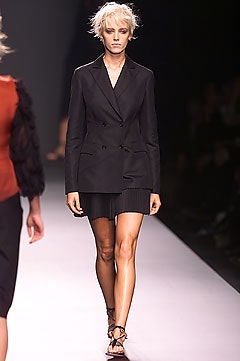 black tailored blazer and mini skirt