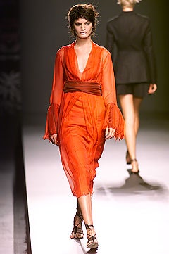 fitted orange chiffon dress