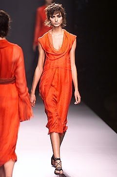 fitted orange silk midi dress
