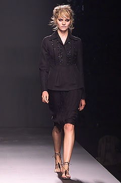 black silk fitted blouse and skirt