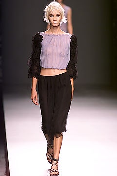 black sheer ruffled top and skirt