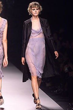 purple silk fitted dress with black coat
