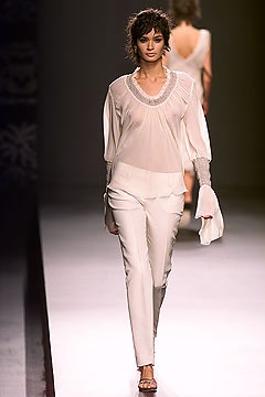 white silk blouse and pants