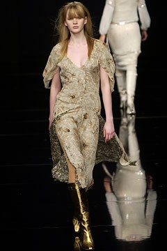 gold embroidered midi dress and boots