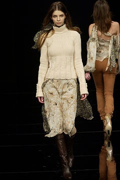 beige knit turtleneck sweater with tiered skirt