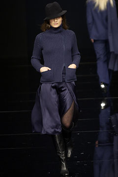 blue wool fitted sweater with navy skirt