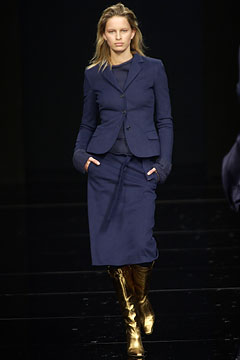 blue tailored blazer and skirt