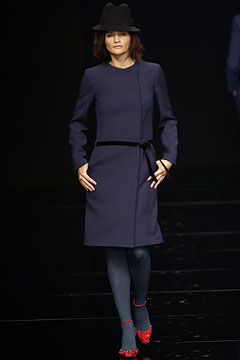 blue fitted wool coat with hat