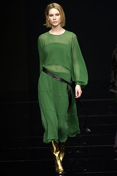 green chiffon midi dress with gold boots