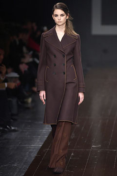 brown tailored wool coat and pants
