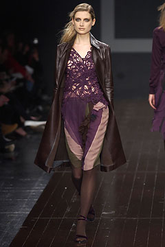 brown leather coat with purple lace top