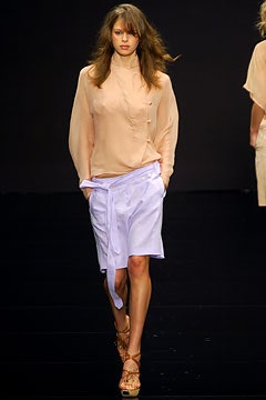 beige silk long-sleeve collared relaxed buttoned flowing blouse