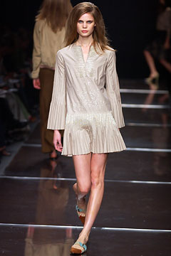 beige silk pleated mini dress