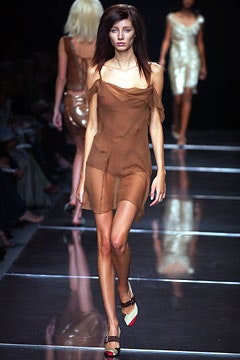 brown sheer off-shoulder dress