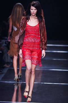 red silk mini dress with brown velvet jacket