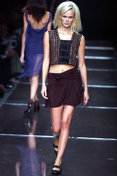 black silk cropped top and brown mini skirt
