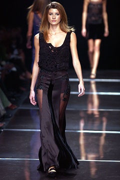 black lace top and silk skirt