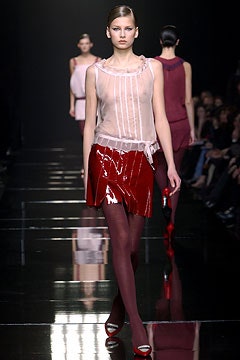 red vinyl fitted pencil shiny mini skirt