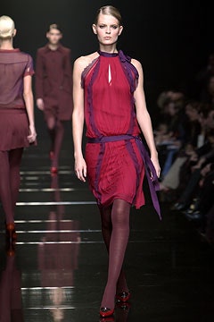 red and purple silk halter dress