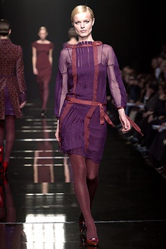 fitted sheer purple dress