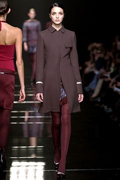 brown cotton long-sleeve collared fitted straight-leg midi dress