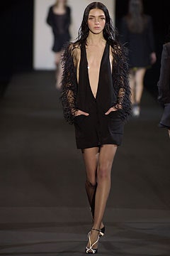 black silk mini dress with fringed coat