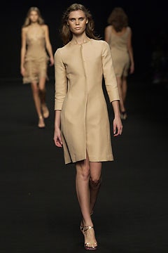 beige fitted long-sleeve dress