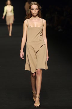 beige fitted sleeveless dress