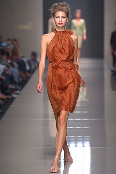 fitted orange silk halter dress
