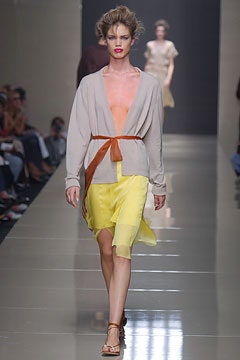 yellow chiffon asymmetric fitted tiered flowing skirt