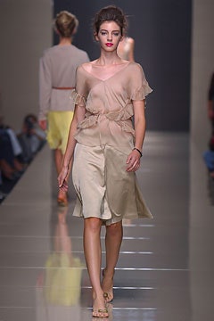 beige sheer draped midi dress