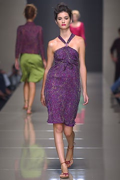 fitted purple silk halter dress