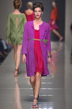 pink silk midi dress with purple coat