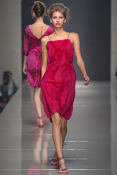 pink silk sleeveless v-neck fitted draped flowing dress