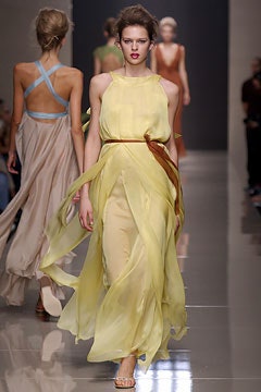 yellow flowing chiffon gown