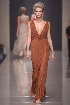 brown silk sleeveless gown