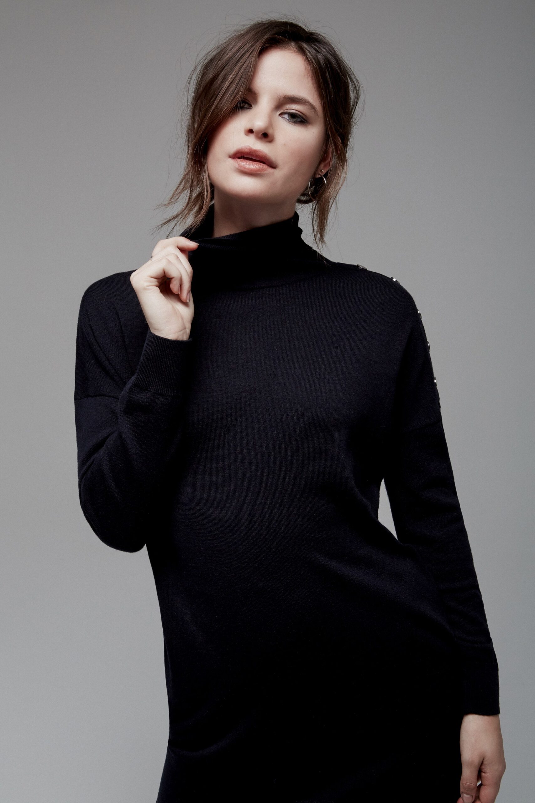 black wool turtleneck dress