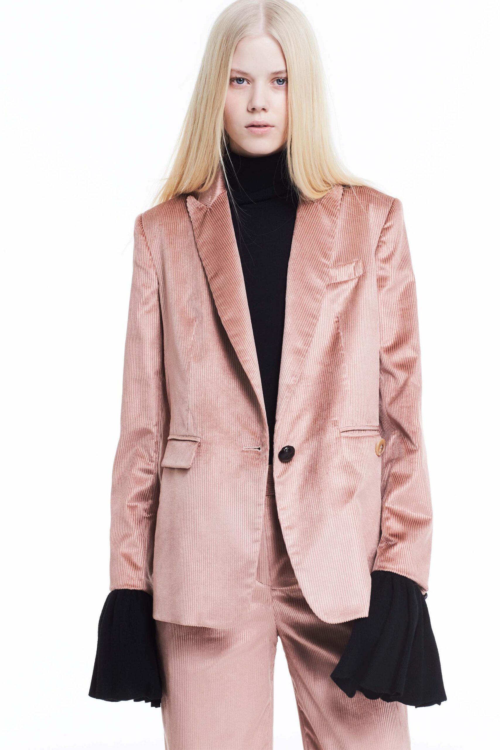 pink velvet tailored blazer and pants